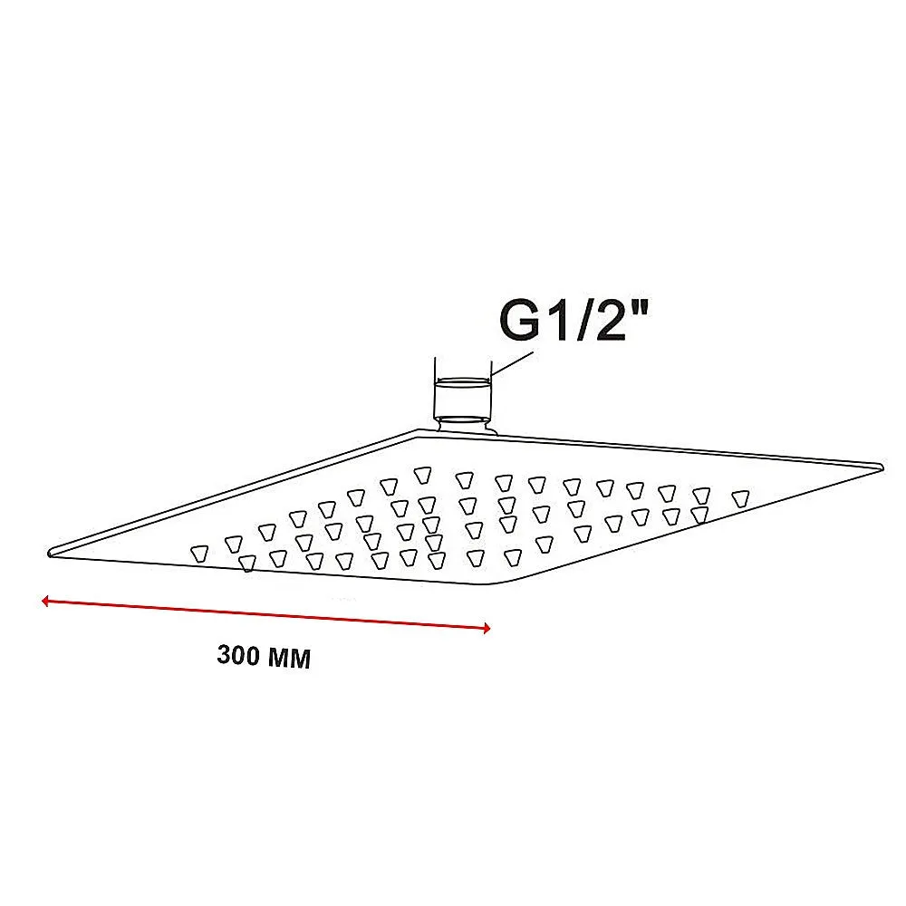 300mm Shower Head Square | 304SS Polished Chrome Finish