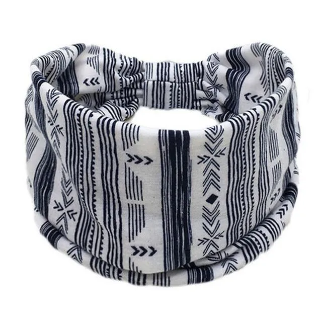 Boho Style Cotton Wide Printed Bandana Headbands For Women