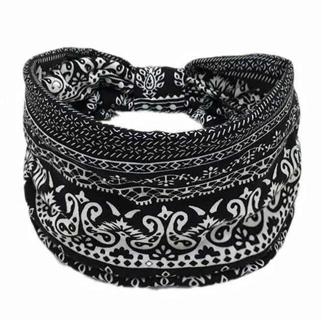 Boho Style Cotton Wide Printed Bandana Headbands For Women