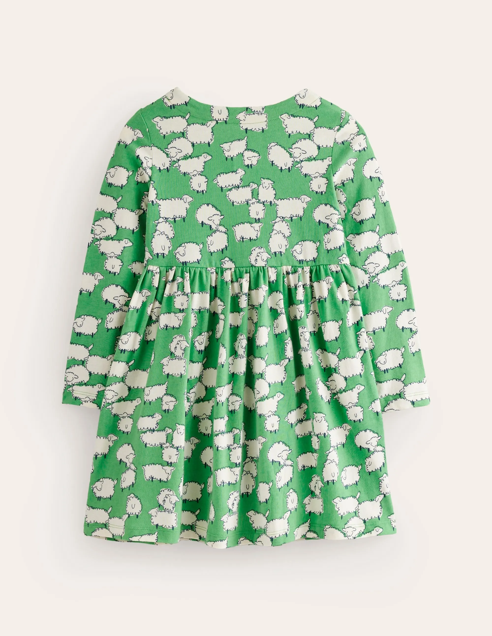 Long Sleeve Fun Jersey Dress-Aloe Green Sheep