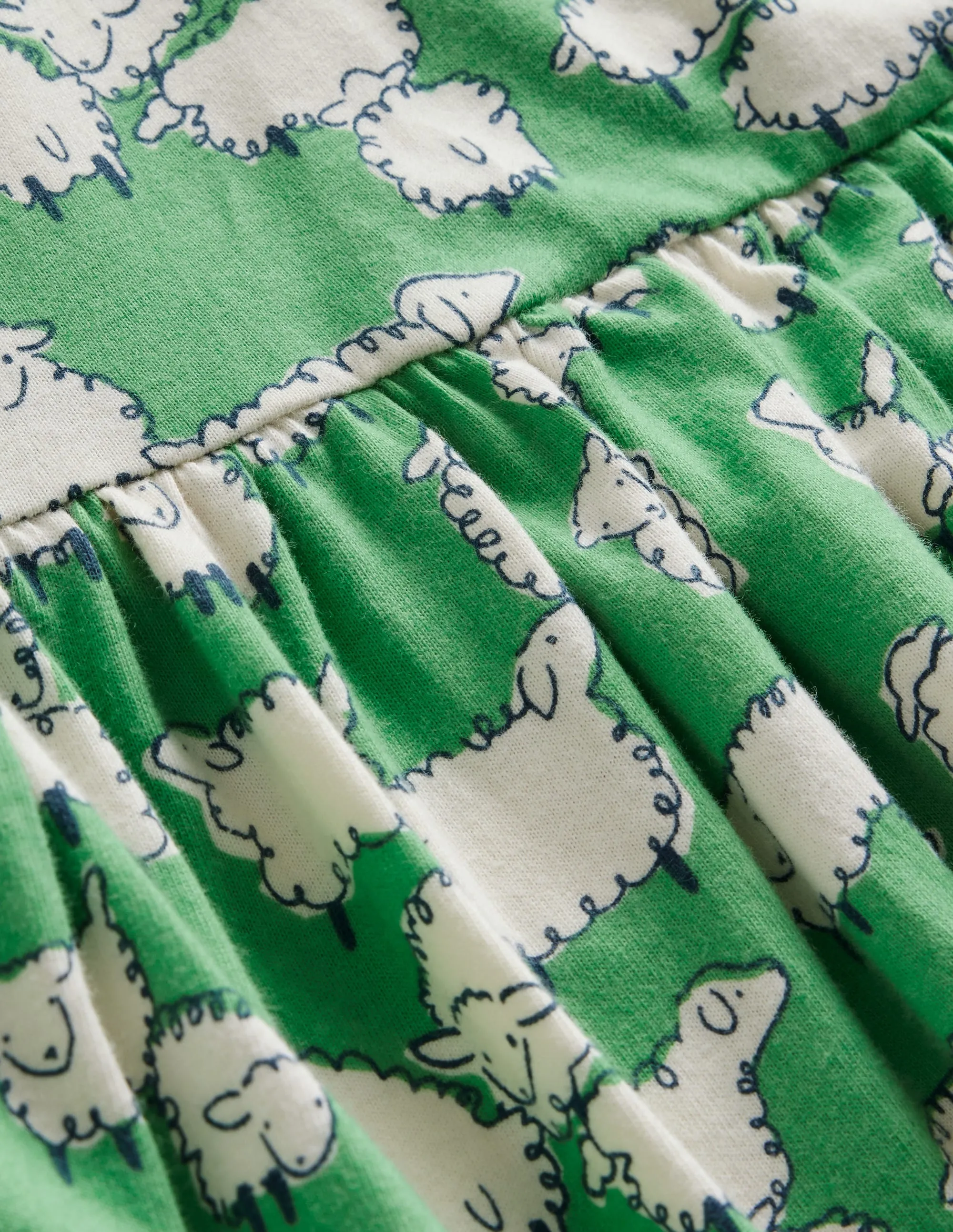 Long Sleeve Fun Jersey Dress-Aloe Green Sheep
