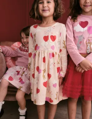 Long Sleeve Fun Jersey Dress-Ballet Pink Bunnies