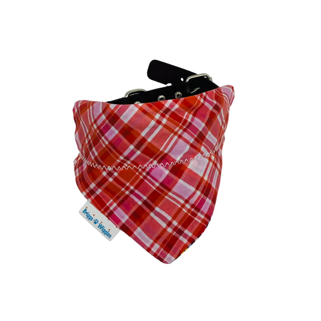Red and Pink Spring Plaid Dog Bandana - Handmade Pet Accessory